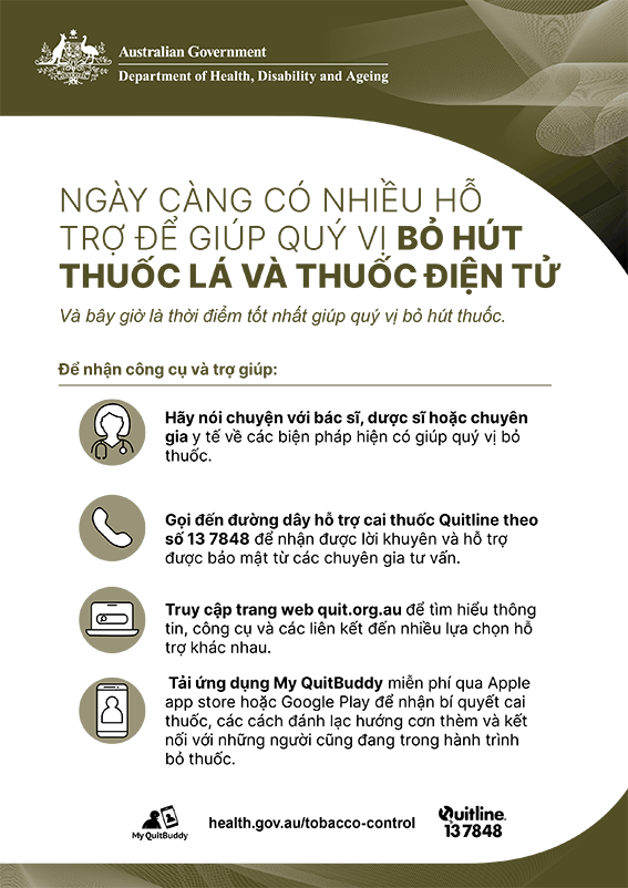 Áp phích hỗ trợ cai nghiện thuốc lá và thuốc lá điện tử