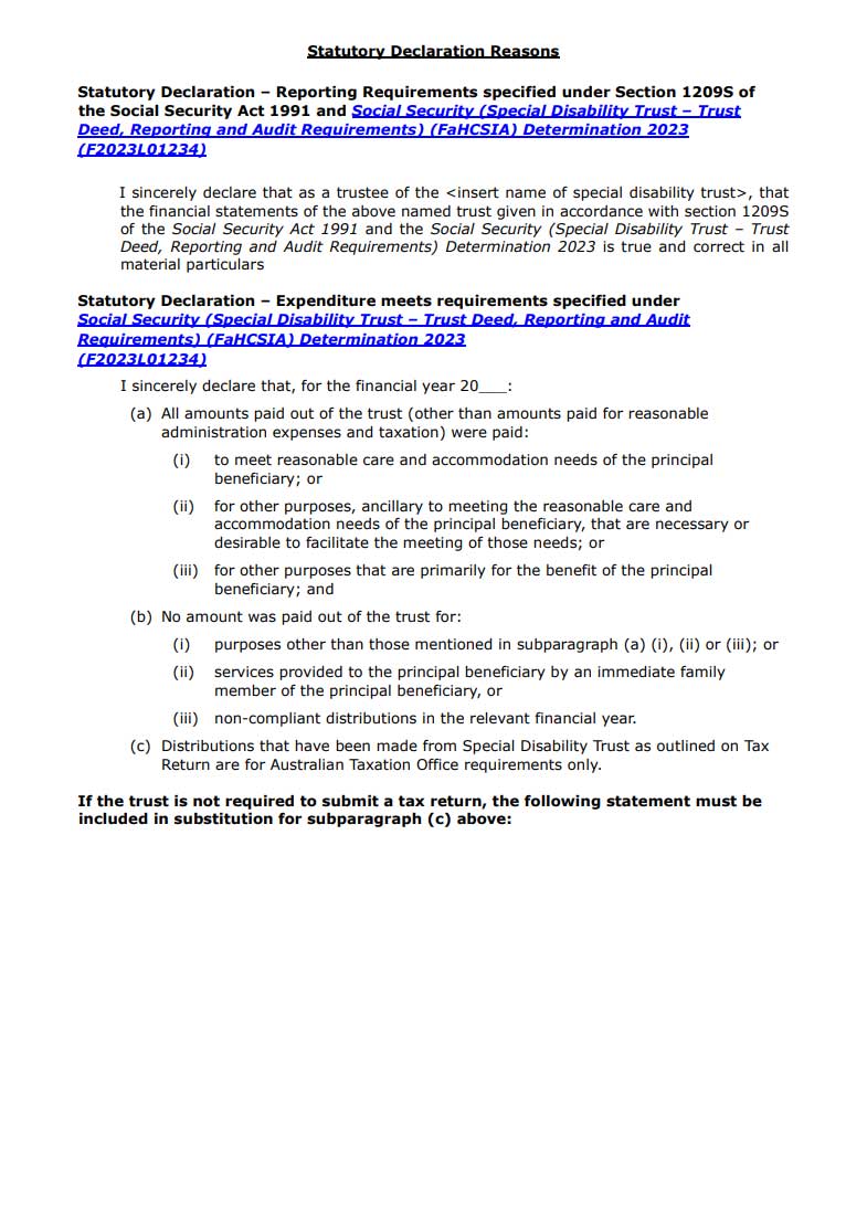 Statutory Declarations reasons