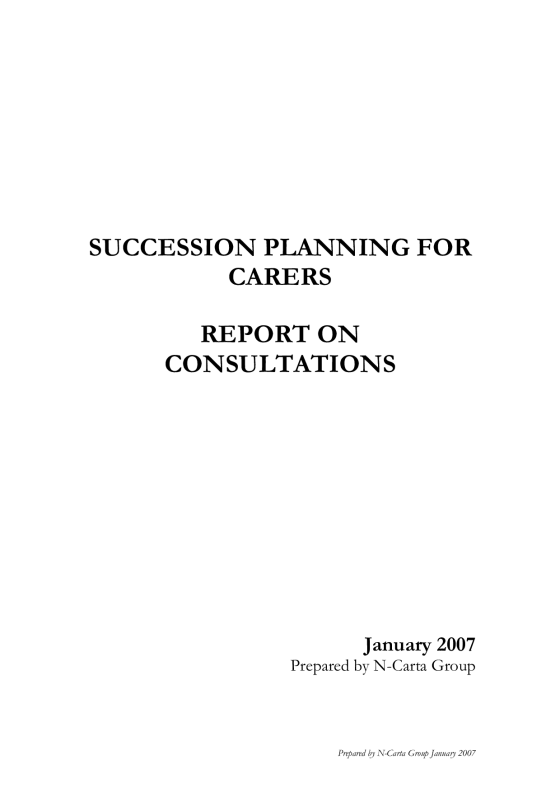Succession planning for carers: Report on consultations cover page