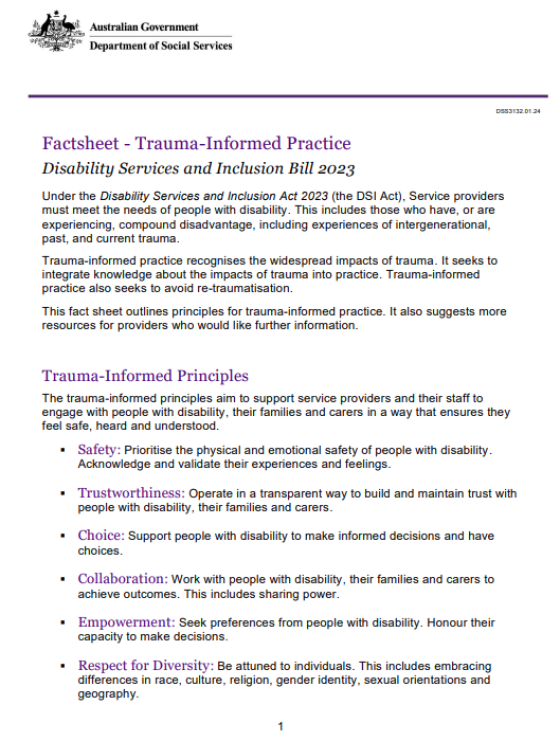Trauma informed service provision fact sheet cover page