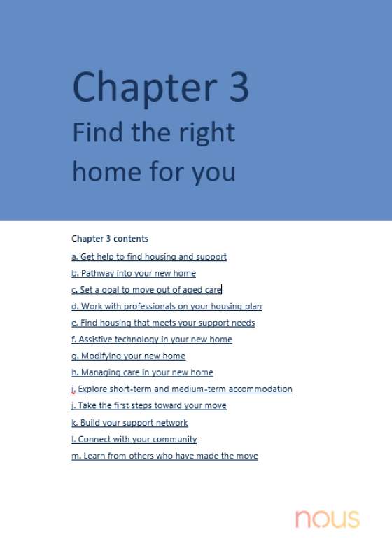 Younger people in residential aged care (YPIRAC) toolkit – Chapter 3. Find the right home for you cover page