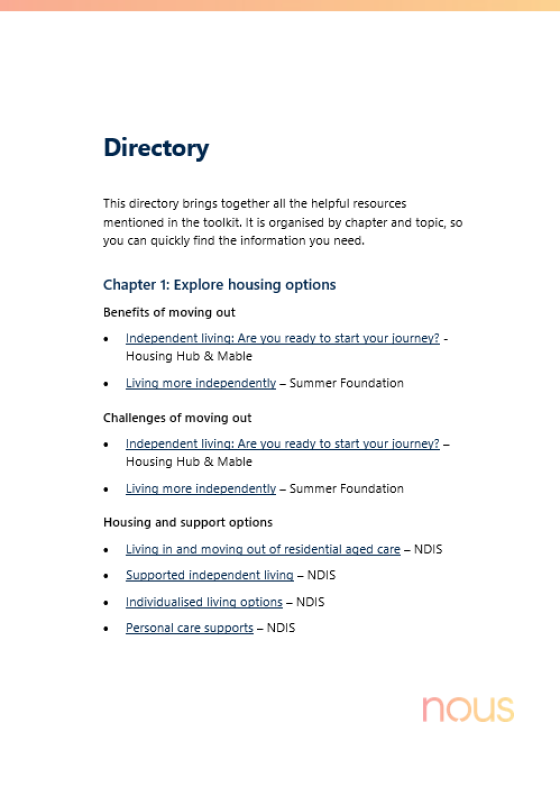 Younger people in residential aged care (YPIRAC) toolkit directory cover page