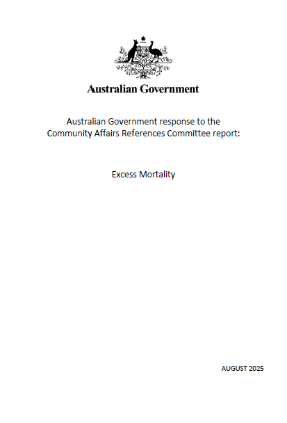Cover page for the Australian Government response to the final report of the Inquiry into Excess Mortality