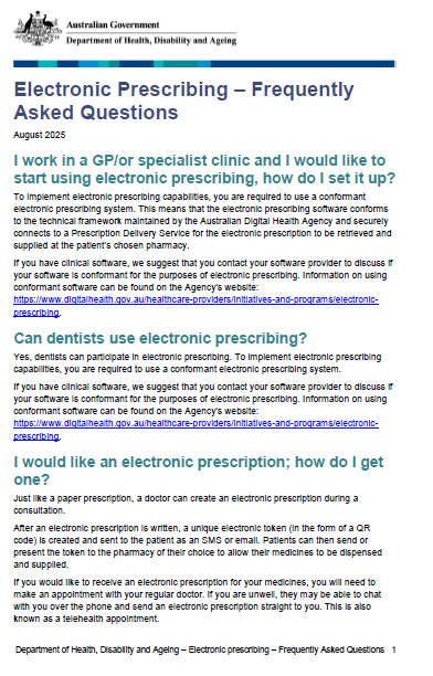 Electronic prescribing FAQs cover page