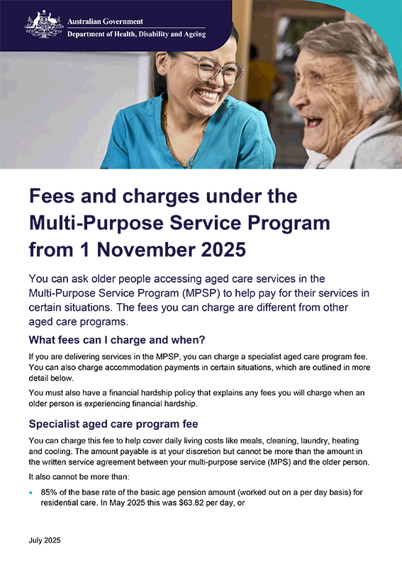 Fees and charges under the MPSP – Provider fact sheet