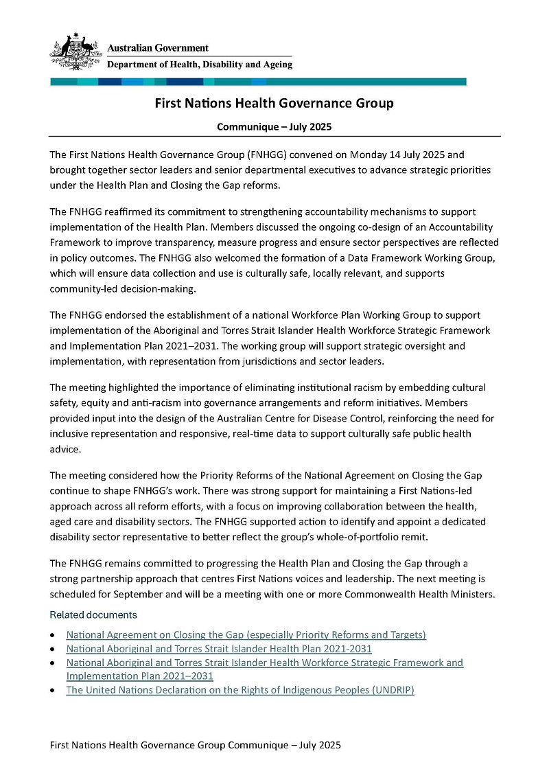 Cover page for the FNHGG July 2025 – Communique