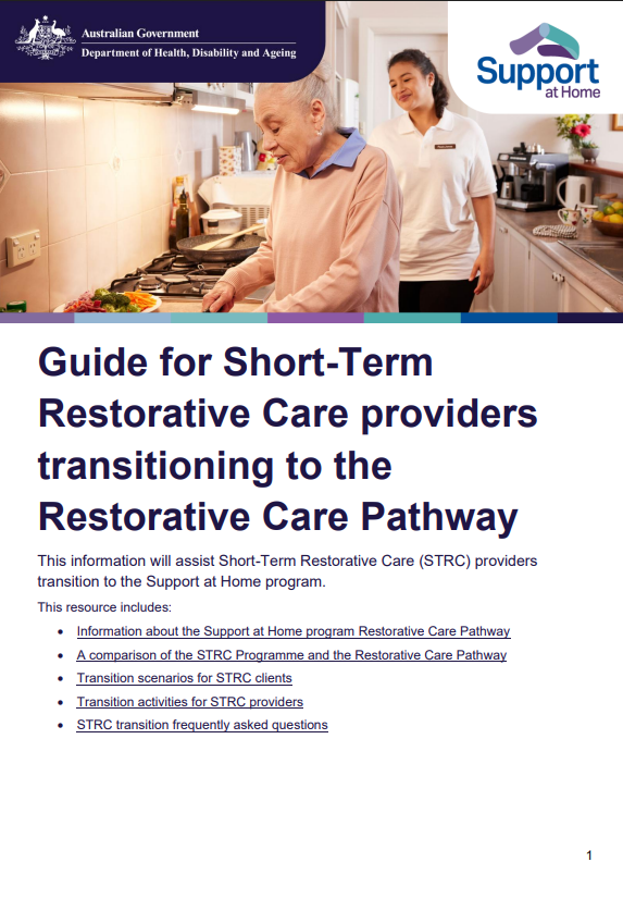 Cover page for the Guide for Short-Term Restorative Care providers transitioning to the Restorative Care Pathway