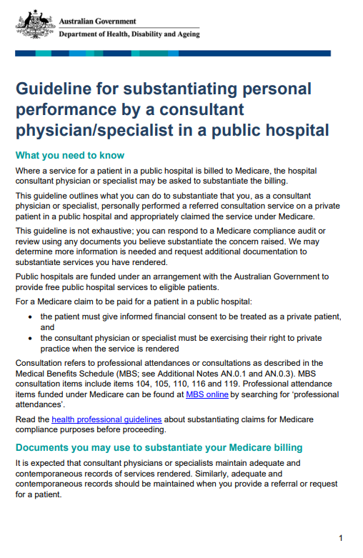 Cover page for the Guideline for substantiating preparation of a valid GP Mental Health Plan (for a medical practitioner)