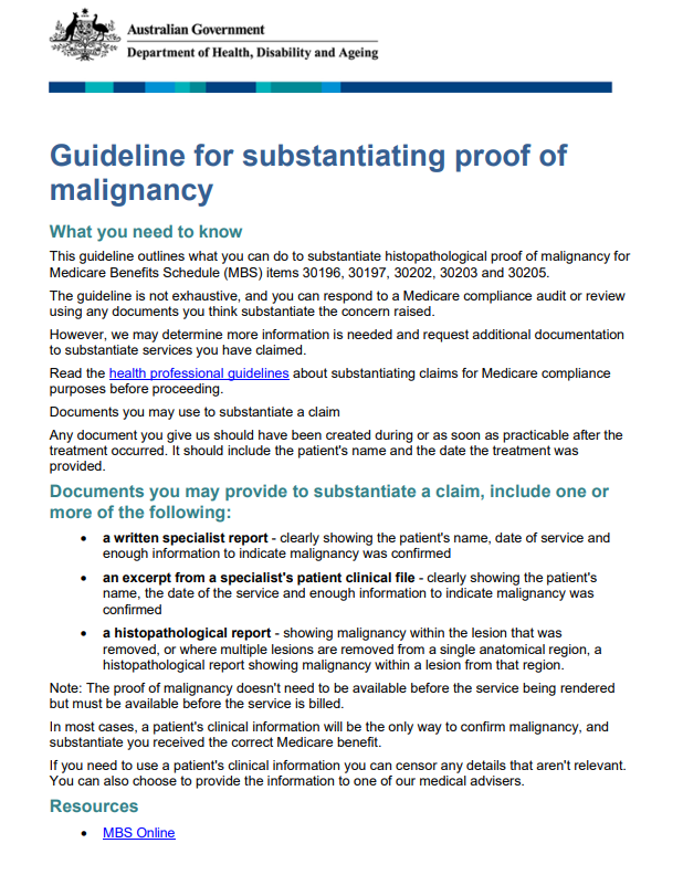 Cover page for the Guideline for substantiating proof of malignancy