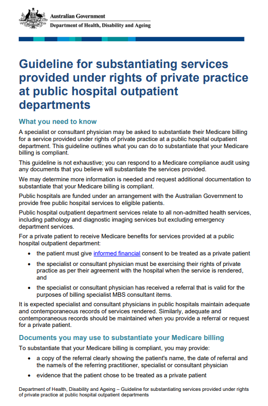 Cover page for the Guideline for substantiating services provided under rights of private practice at public hospital outpatient departments.PNG