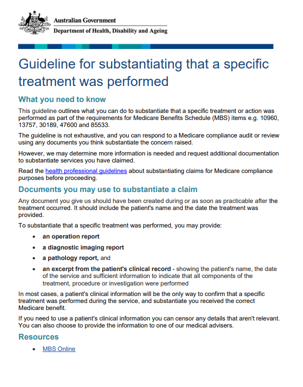 Cover page for the Guideline for substantiating that a specific treatment was performed