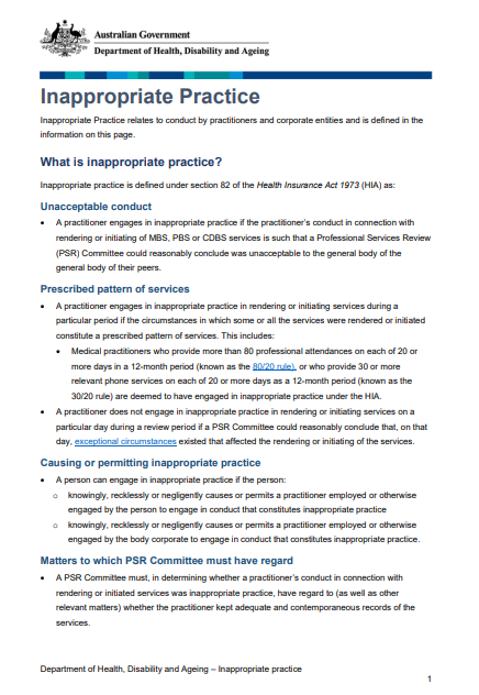 Cover page for the Inappropriate practice fact sheet