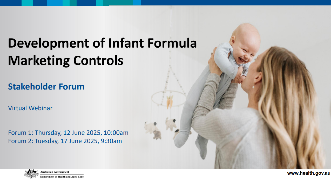 Cover page for the Infant Formula Stakeholder Forum presentation