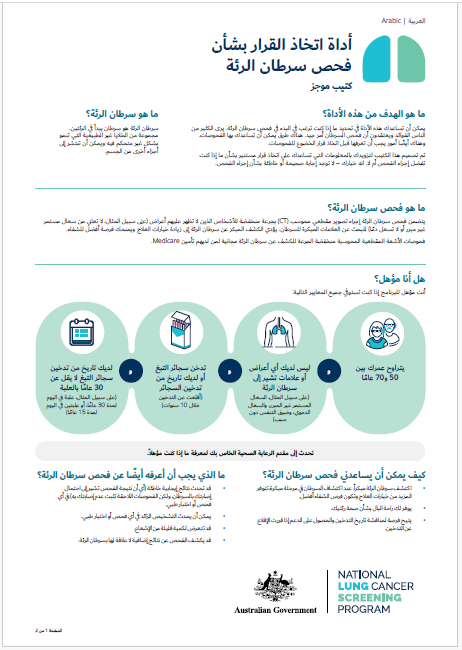 البرنامج الوطني لفحص سرطان الرئة - أداة اتخاذ قرار بشأن فحص سرطان الرئة - ملخص