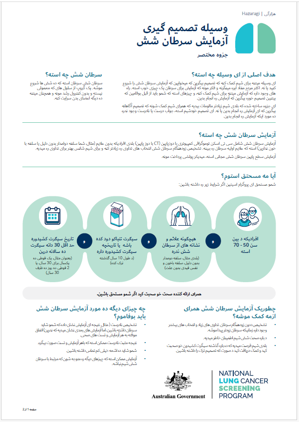 پروگرام ملی آزمایش سرطان شش - وسیله تصمیم گیری آزمایش سرطان شش - خلاصه