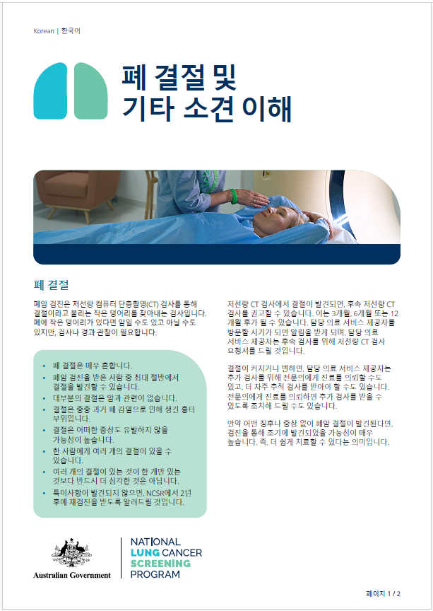 국가 폐암 검진 프로그램 – 폐 결절 및 기타 소견 이해 – 설명서