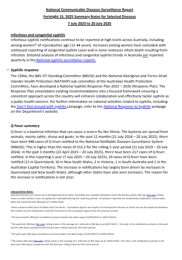Cover page for the National Communicable Diseases Surveillance Report