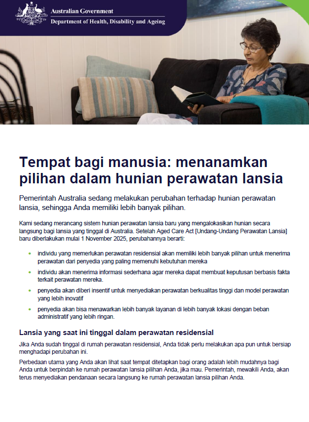 Places to people fact sheet cover page in Indonesian