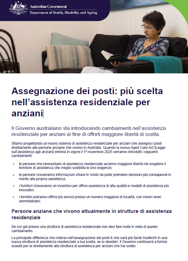 Places to people fact sheet cover page in Italian