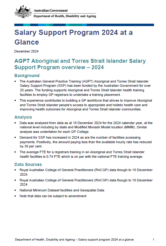 Cover page for the AGPT Aboriginal and Torres Strait Islander Salary Support Program for 2024