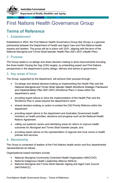 First Nation Health Governance Group ToR