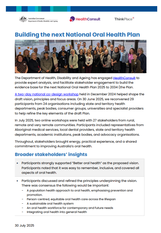 Cover image Building the next National Oral Health Plan