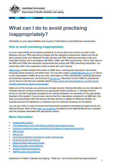 Cover page for the What can I do to avoid practicing inappropriately fact sheet