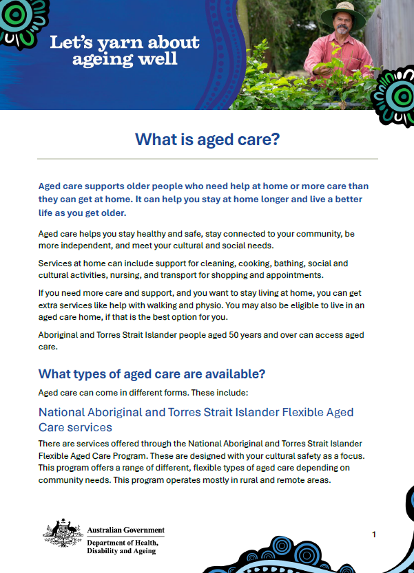 Cover page for What is aged care? fact sheet