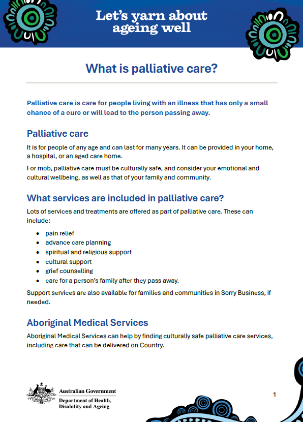Cover page for What is palliative care fact sheet