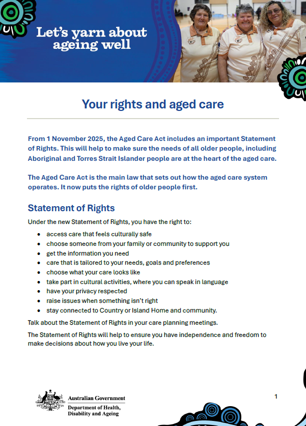 Cover page for Your rights and aged care fact sheet
