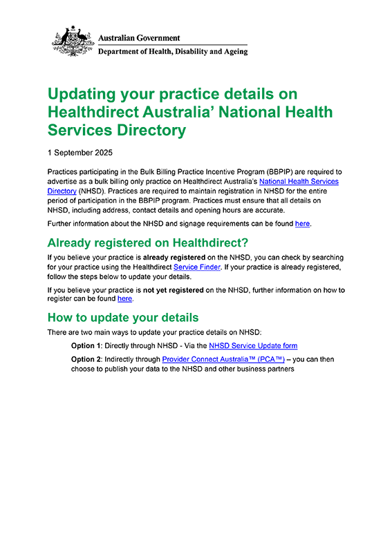 Thumbnail: First page of document Updating details on the NHSD