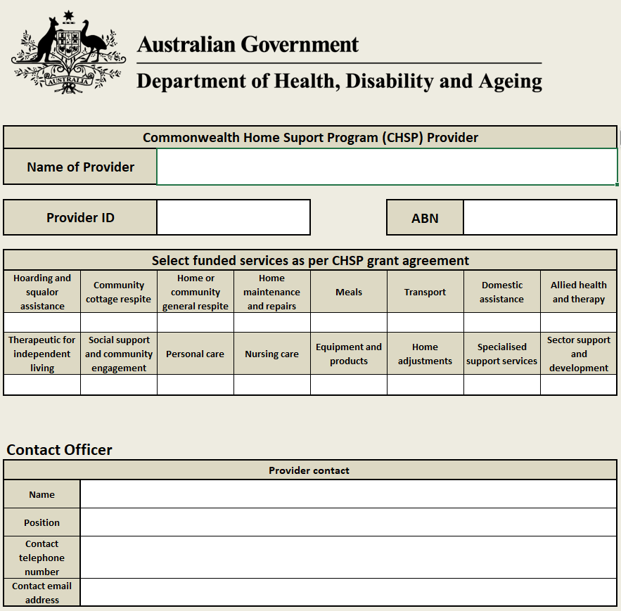 CHSP data collection spreadsheet – Exceptional circumstances pathway
