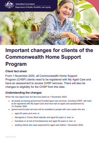 CHSP changes from 1 November 2025 – information for clients