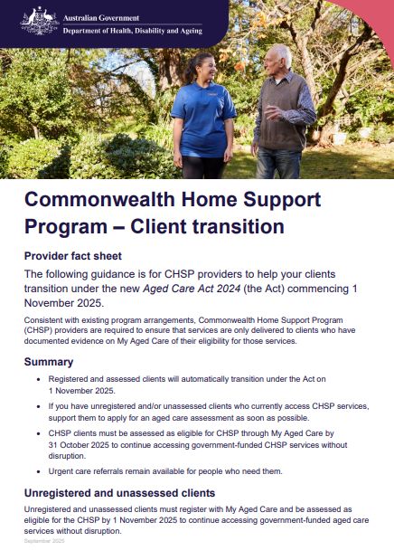 Commonwealth Home Support Program – Client transition