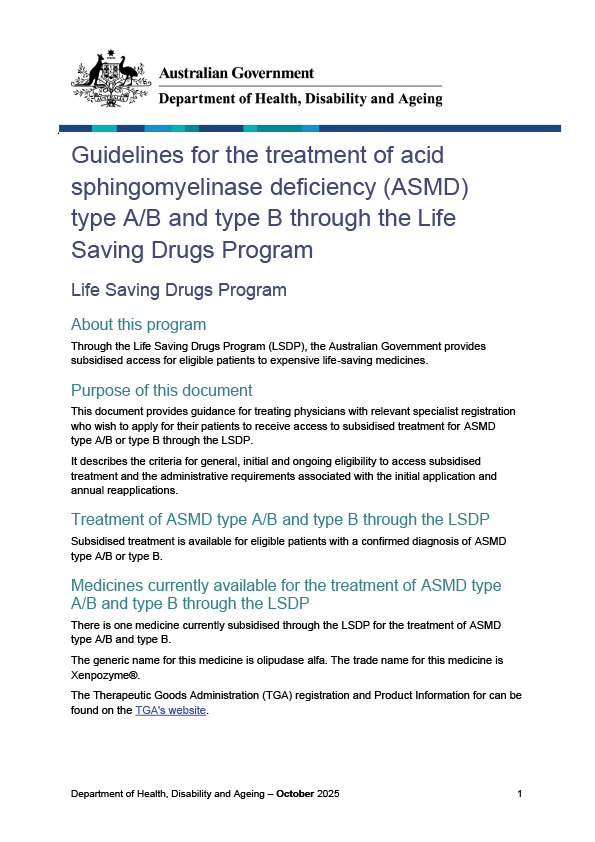 Life Saving Drugs Program – Mucopolysaccharidosis type I (MPS I) – Guidelines
