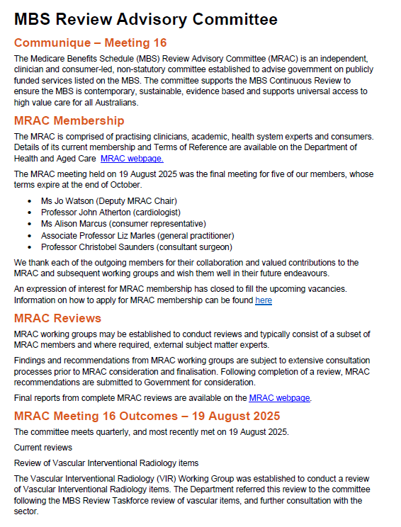 MBS Review Advisory Committee communique – August 2025 cover page