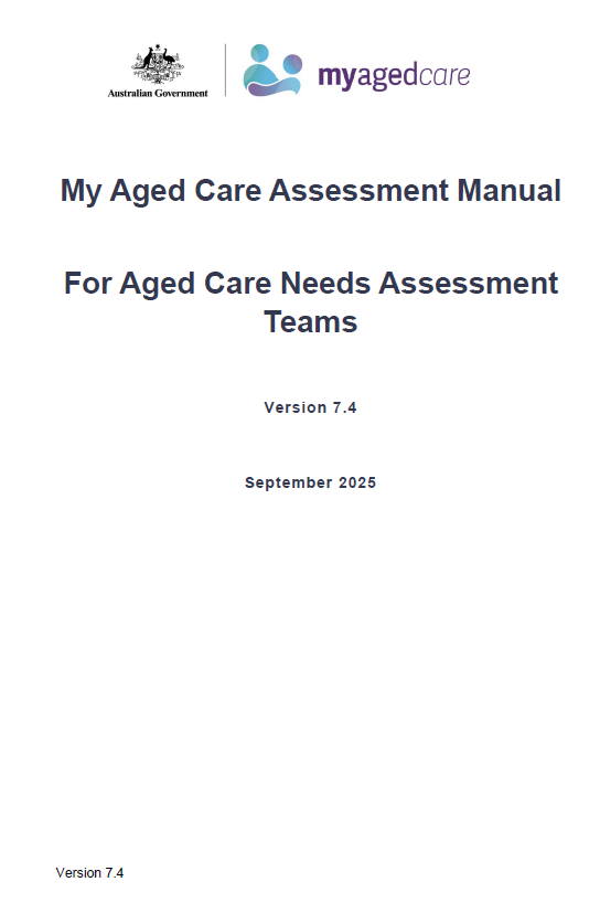 Cover page for the My Aged Care Assessment Manual v7.4