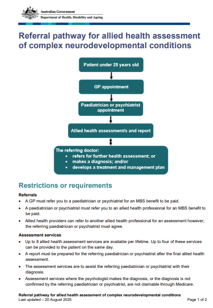 Referral pathway for allied health assessment of complex neurodevelopmental conditions cover page