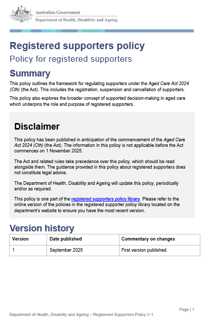 Registered supporters policy cover page