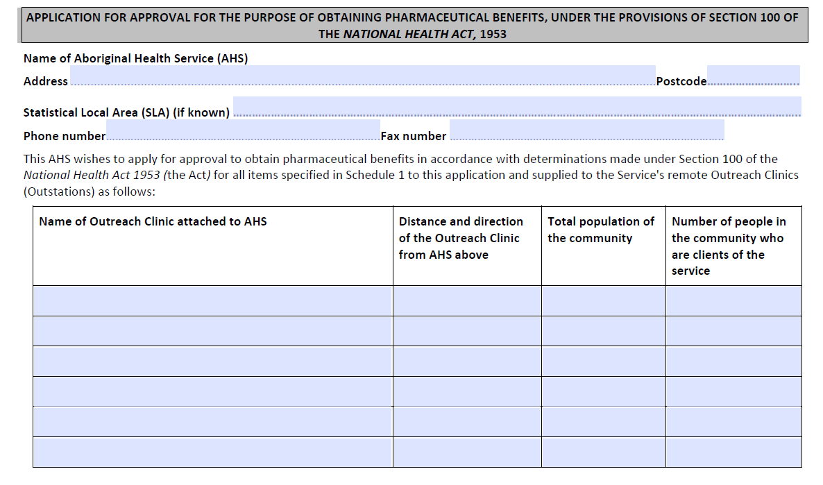 Cover page for the Remote Area Aboriginal Health Services Program application form