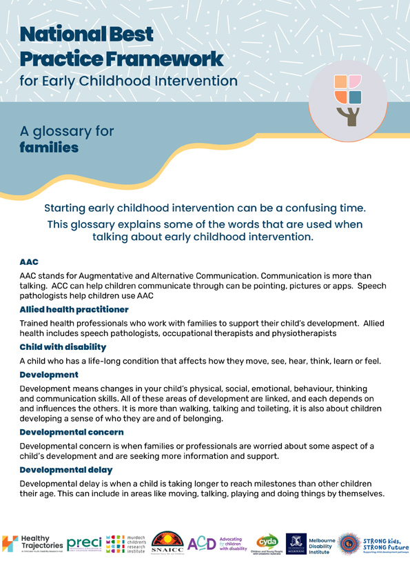 The National Best Practice Framework for Early Childhood Intervention – A glossary for families