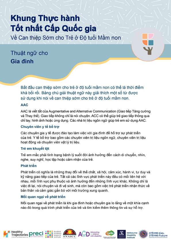 The National Best Practice Framework for Early Childhood Intervention – A glossary for families (Vietnamese)