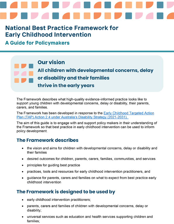 The National Best Practice Framework for Early Childhood Intervention – A guide for policy makers