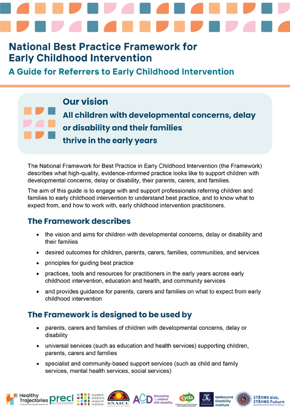 The National Best Practice Framework for Early Childhood Intervention – A guide for referrers to early childhood intervention