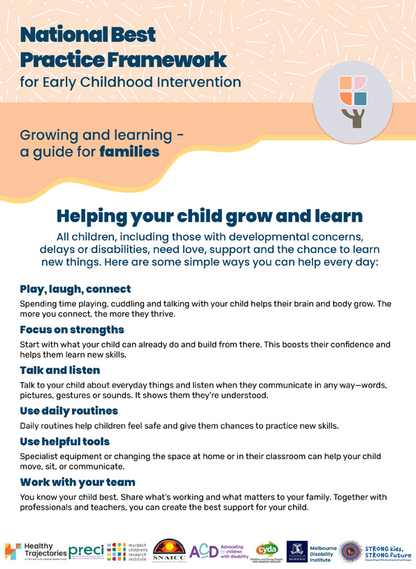 The National Best Practice Framework for Early Childhood Intervention – Growing and learning – A guide for families