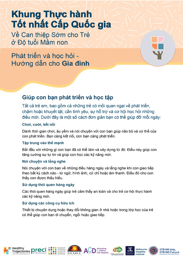 The National Best Practice Framework for Early Childhood Intervention – Growing and learning – A guide for families (Vietnamese)