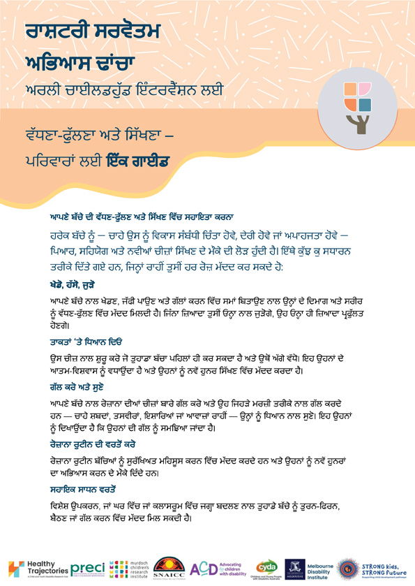 The National Best Practice Framework for Early Childhood Intervention – Growing and learning – A guide for families (Punjabi)
