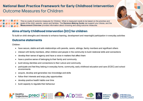 The National Best Practice Framework for Early Childhood Intervention – Outcome measures for children