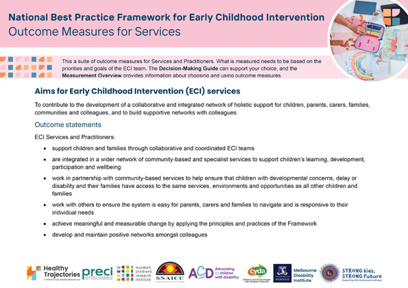 The National Best Practice Framework for Early Childhood Intervention – Outcome measures for services and practitioners