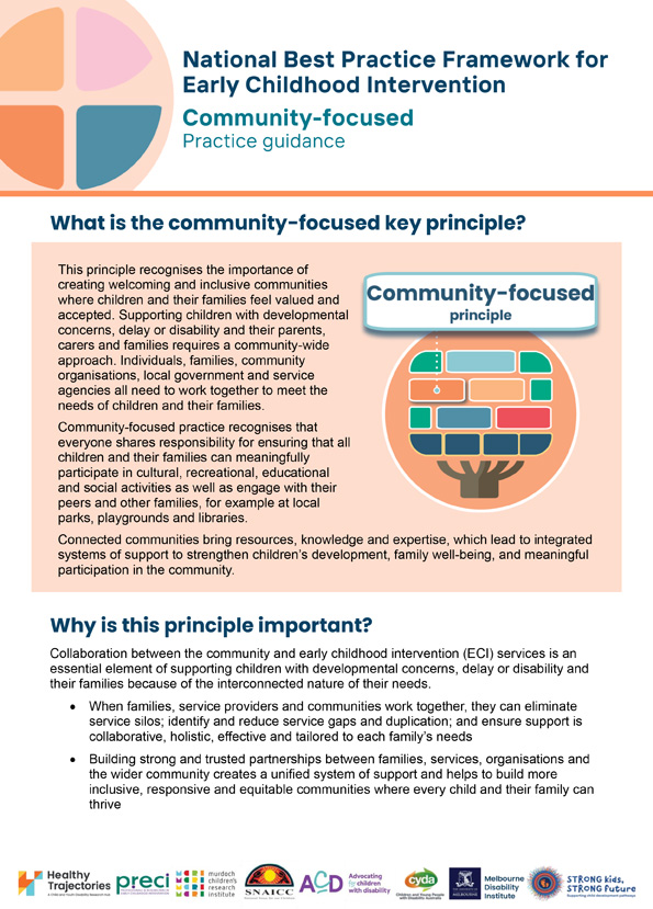 The National Best Practice Framework for Early Childhood Intervention – Practice guidance – Community-focused key principle